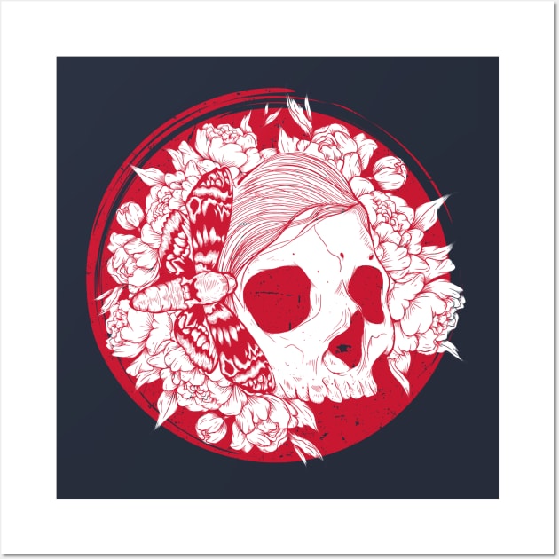 Red Rose floral skull female Wall Art by Jess Adams